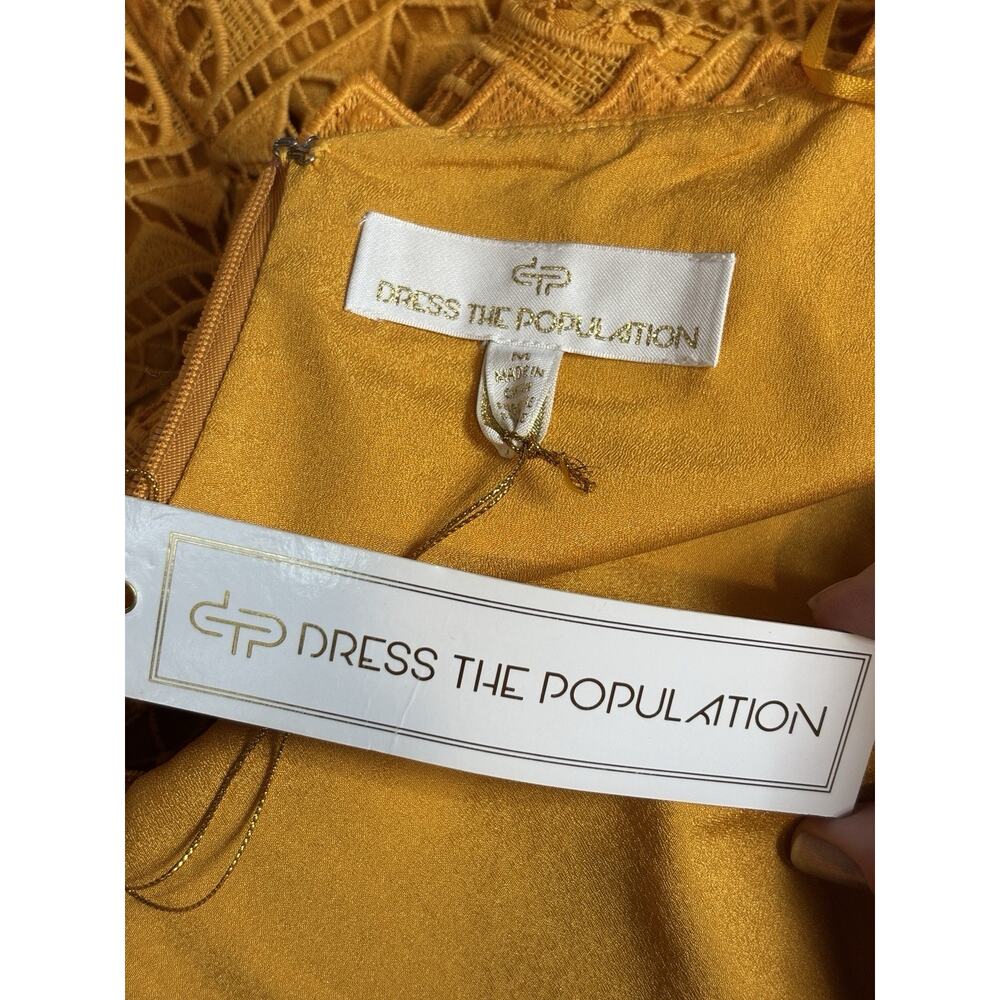 Dress the Population Brenna Midi Cocktail Dress Honey Yellow Gold Size Medium - Picture 4 of 15